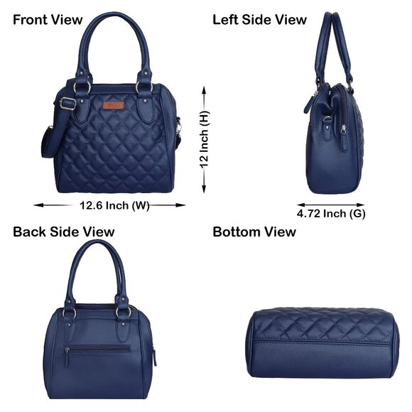 Vegan Leather Women’s Blue Handbag – Top Handle Satchel with Crossbody Strap - Picture 3 of 11